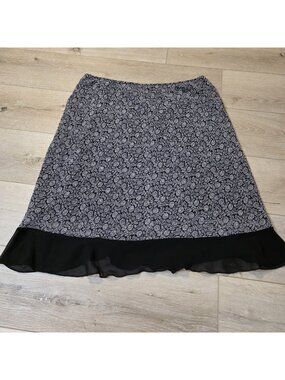 Womens Sz 16 Black White Floral Print Skirt Flared A-line Boho Spring Core